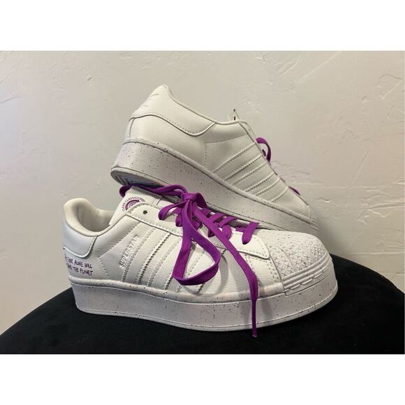 ADIDAS Rare Clean Classics Shock Purple and White Superstar Shoes Sneakers Men's - Picture 13 of 14